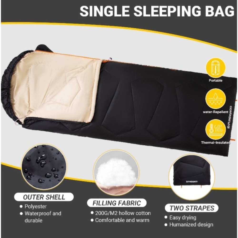 FUNDANGO Lightweight Compact Sleeping Bag for Adults, Boys,Kids, Men, Black Ultr - Picture 2 of 8